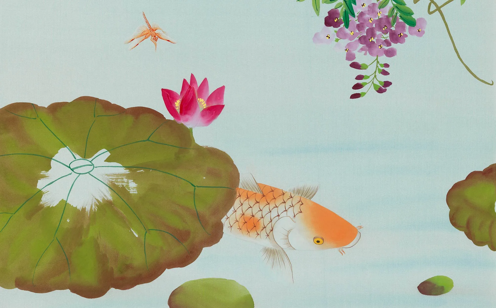 Обои для стен Fromental 20th century C002-lotus-and-carp-col-blue-light-1