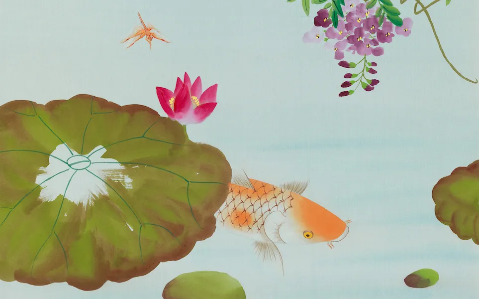 Обои для стен Fromental 20th century C002-lotus-and-carp-col-blue-light