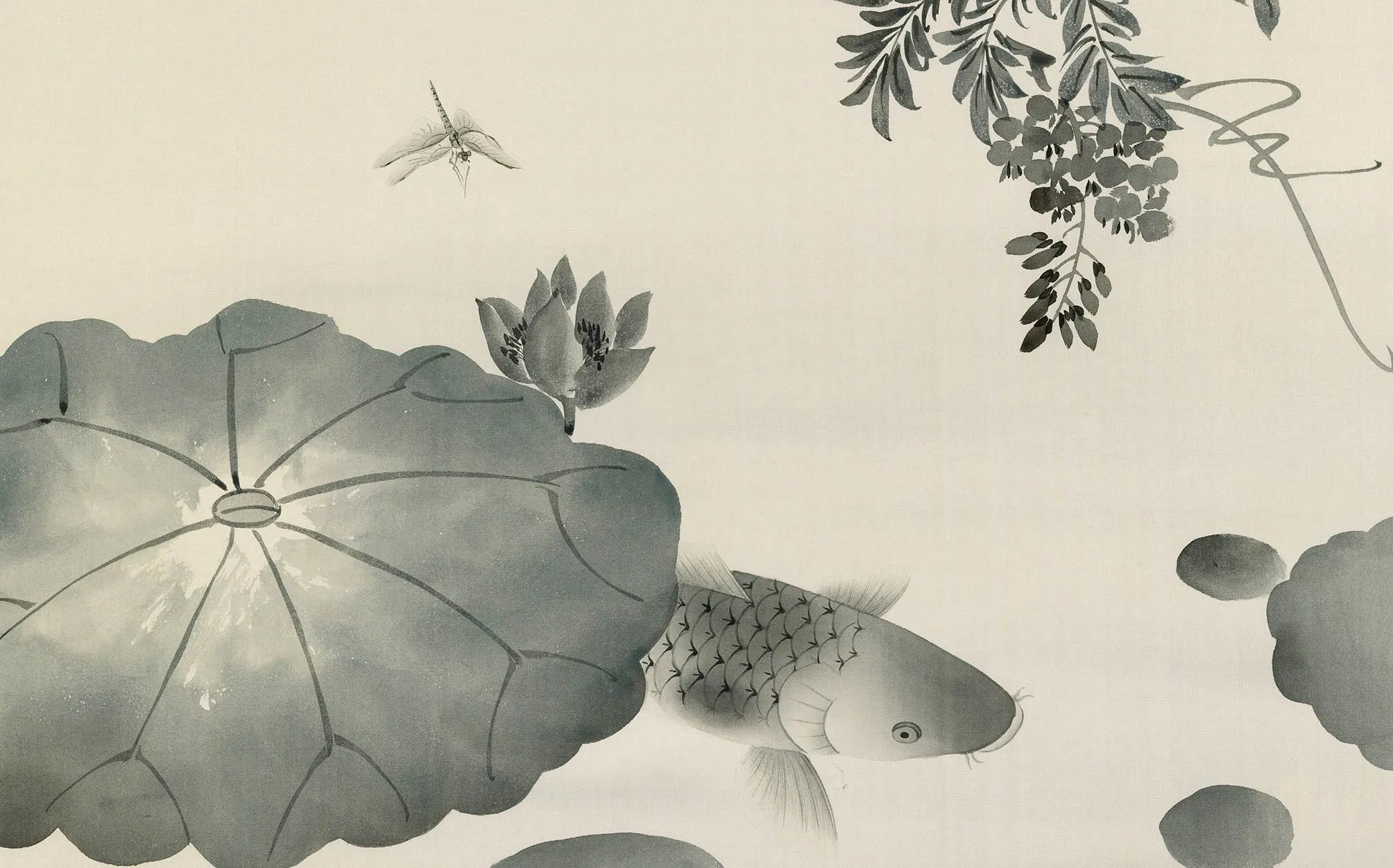Обои для стен Fromental 20th century C002-lotus-and-carp-col-graphite