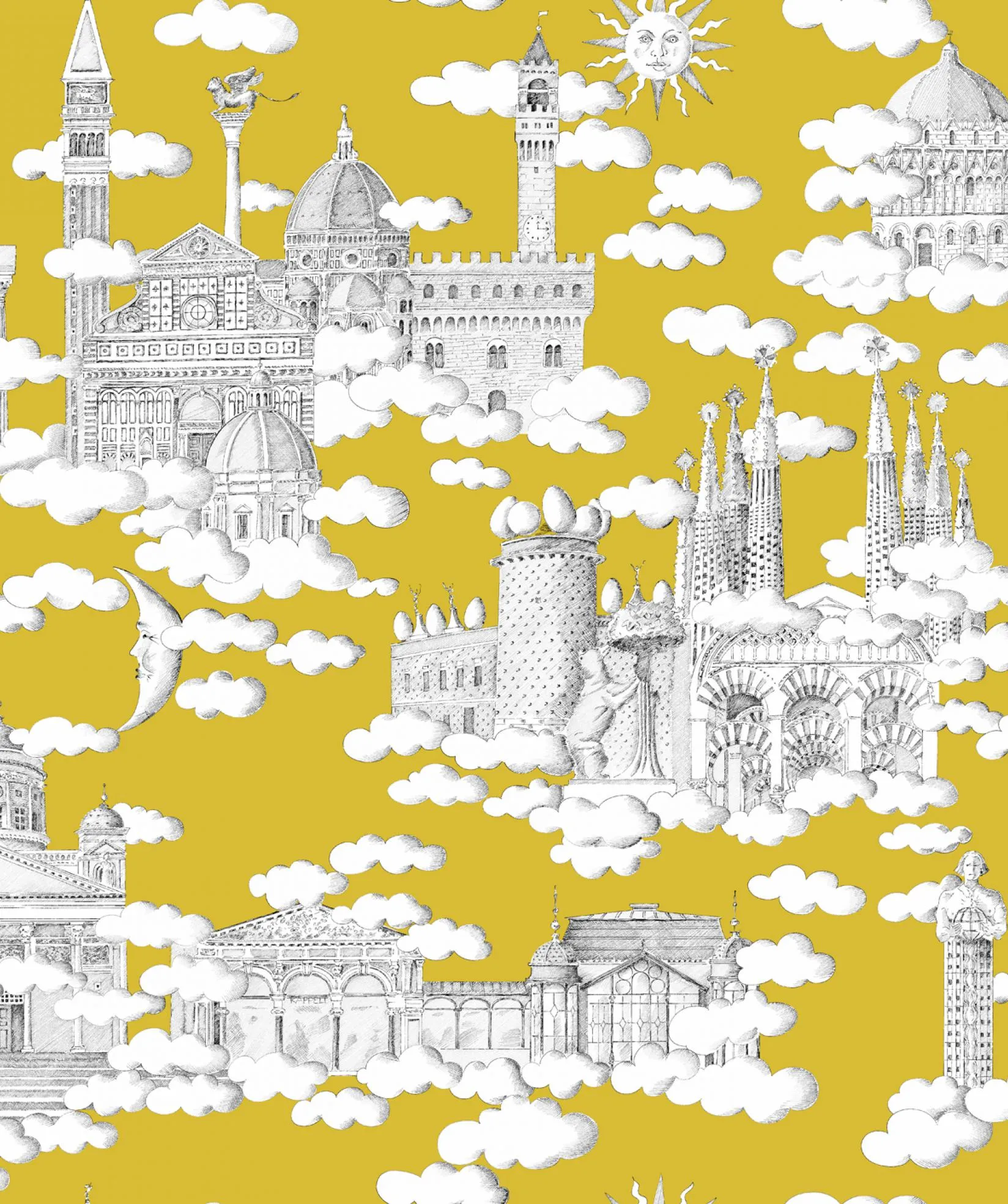 Ткань Thevenon Toiles Jouy sur_un_nuage_fd_moutarde