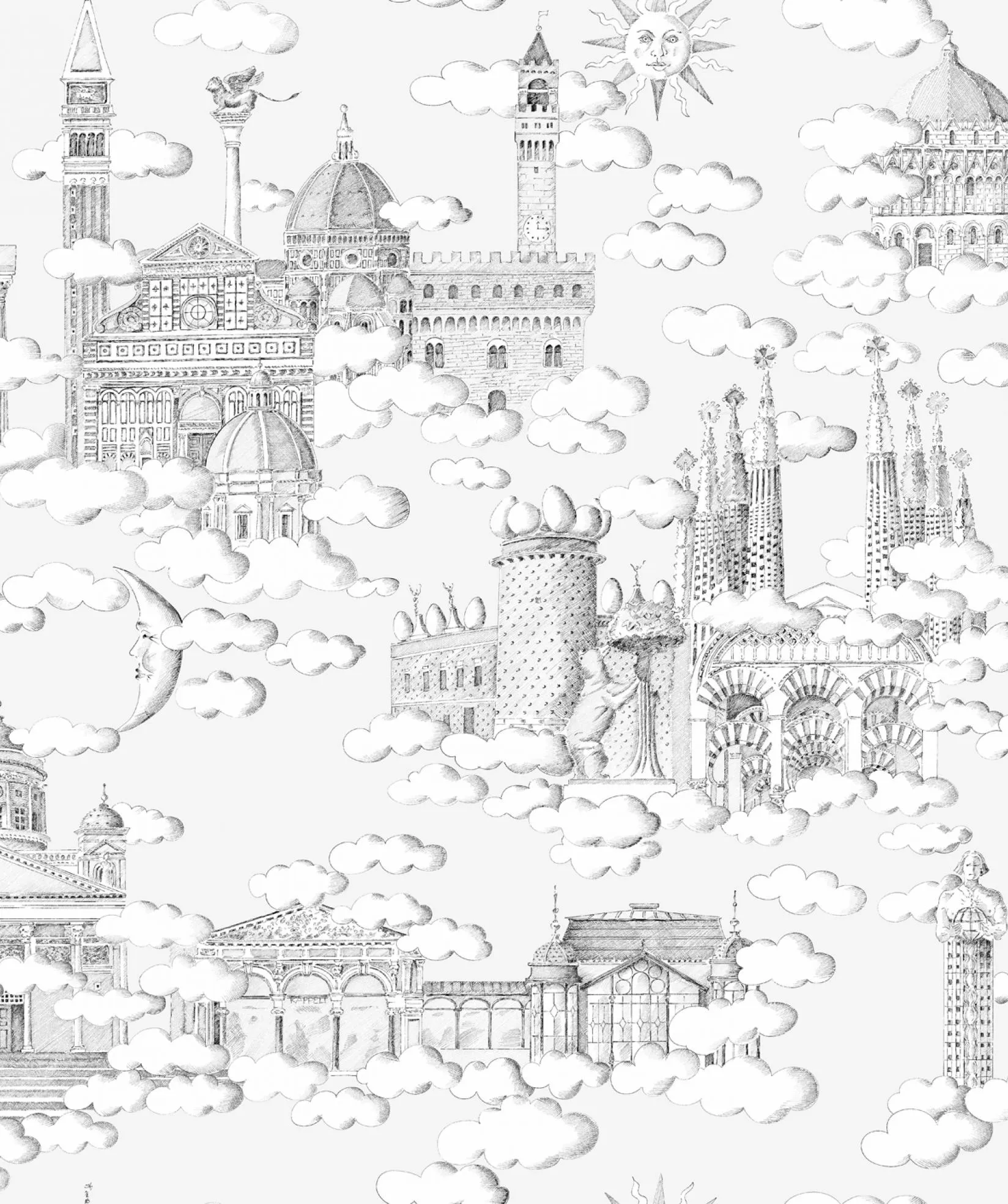 Ткань Thevenon Toiles Jouy sur_un_nuage_fond_gris