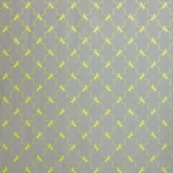 Ткань Barneby Gates Barneby Fabrics Horse-Trellis-R-acid-yellow-on-grey-swatch