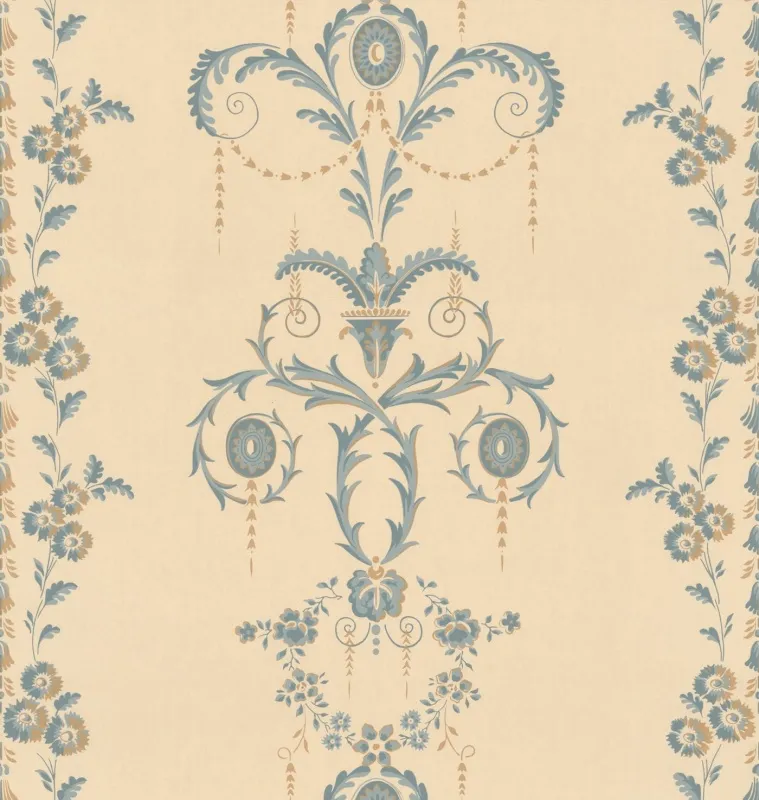 Обои для стен Hamilton Weston Paradise Archive HWW-Royal-Crescent-Blue-Gold-Cream-single-width