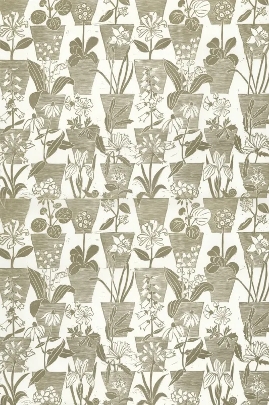 Обои для стен Hamilton Weston The Marthe Armitage wallpapers Flower-Pots-Pea-Green