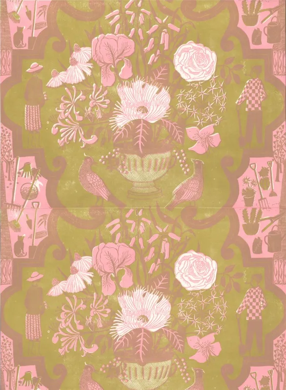 Обои для стен Hamilton Weston The Marthe Armitage wallpapers Gardeners-Pink-Green