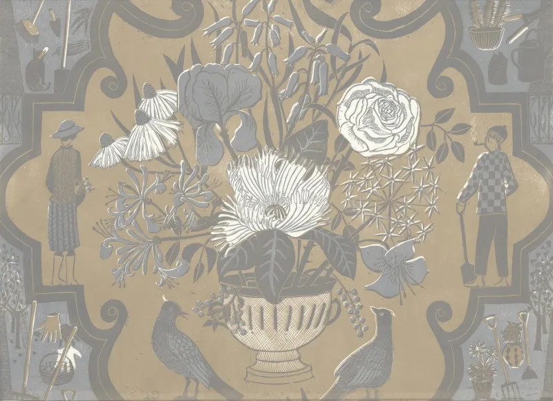 Обои для стен Hamilton Weston The Marthe Armitage wallpapers Gardeners-Sand-Grey-Blue